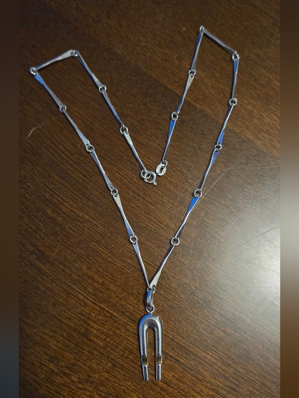 Silver Pendant Necklace With Gold Accent